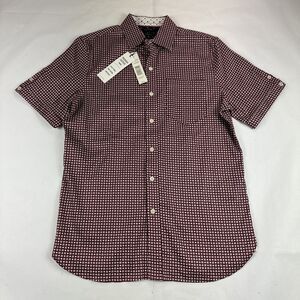 Tahari Sateen Shirt Men S Pink Sand Geometric Stretch Button Up Short Sleeve Red